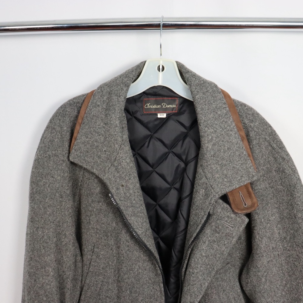 Christian Dumas Gray Pea Coat with Brown Accents - Picture 2 of 6